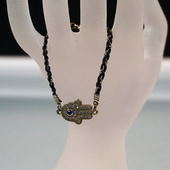 Hamsa Hand Braded Bracelet With Blue Evil Eye Protection Charm - Picture 2 of 4
